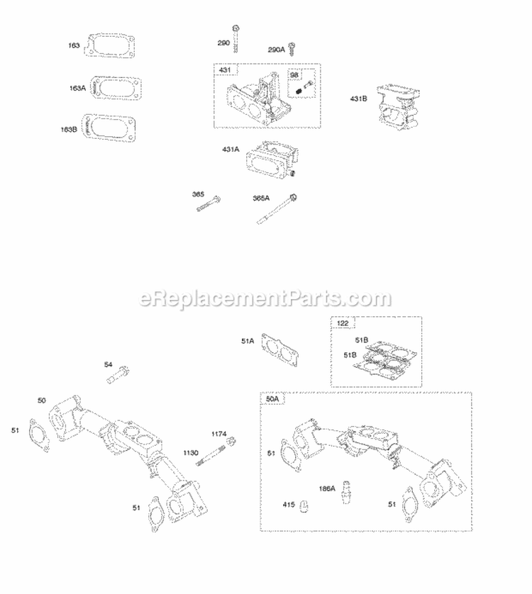 Intake Manifolds Intake Elbows Diagram and Parts List for 613477-1202-E1  Briggs and Stratton Engine